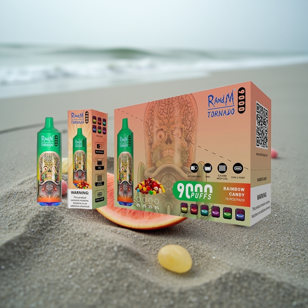 RandM Tornado 9000 Puffs Ładowany 850 mAh 18 mL Tęczowy Cukier MESH RGB
