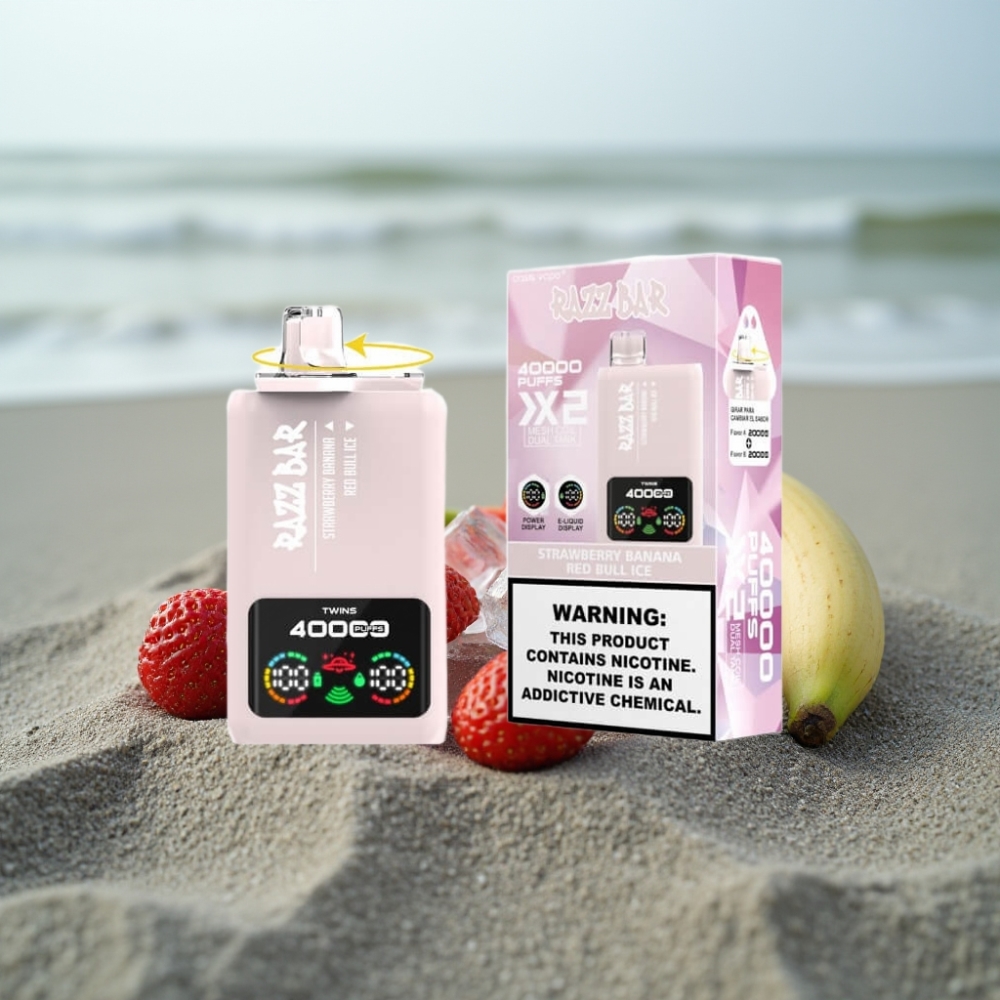 Razz Bar 40000 Puffs Wyświetlacz Moc Bateria 650mAh Type-C TRUSKAWKA BANAN  RED BULL ICE