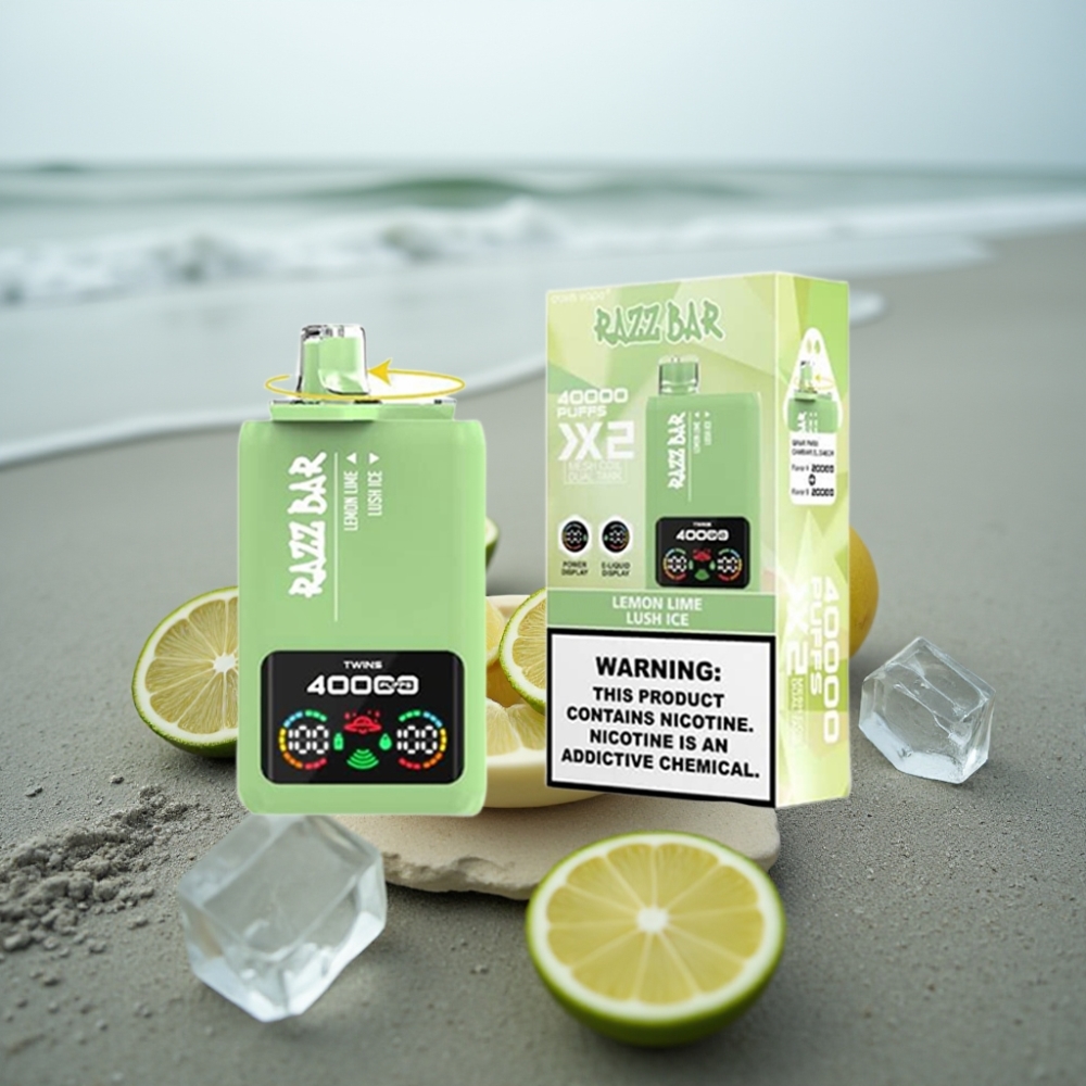 Razz Bar 40000 Puffs Wyświetlacz Mocy 10Ω×2 Mesh Coil 650 Mah Type-C LEMON LIME  LUSH ICE