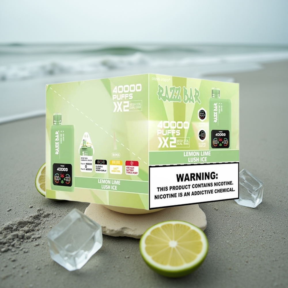 Razz Bar 40000 Puffs Wyświetlacz Mocy 10Ω×2 Mesh Coil 650 Mah Type-C LEMON LIME  LUSH ICE