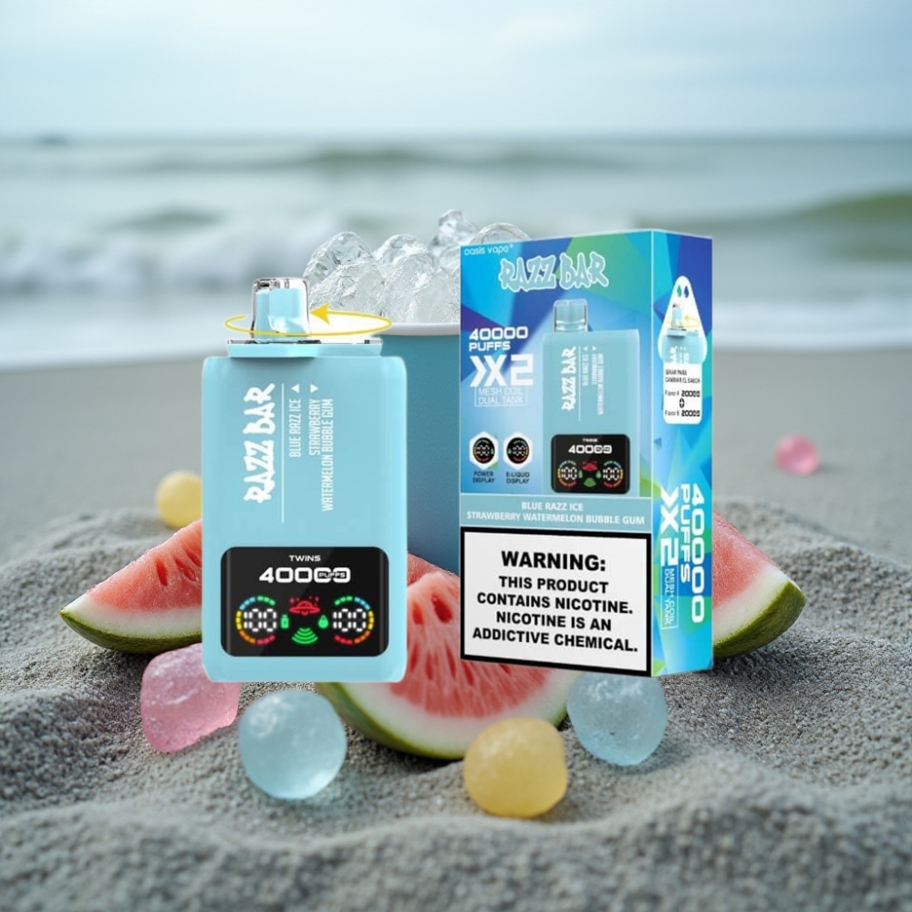 Razz Bar 40000 Puffs Wyświetlacz Mocy NIEBESKA MALINA LÓD-TRUSKAWKA ARBUZ BALONOWA GUM