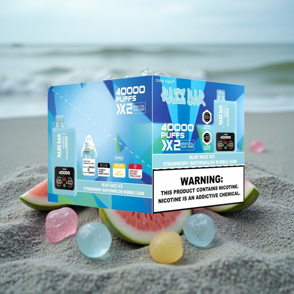 Razz Bar 40000 Puffs Wyświetlacz Mocy NIEBESKA MALINA LÓD-TRUSKAWKA ARBUZ BALONOWA GUM