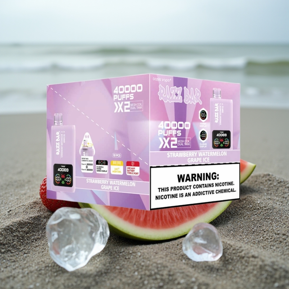 Razz Bar 40000 Puffs Wyświetlacz Mocy TRUSKAWKA ARBUZ  LÓD WINOGRONO