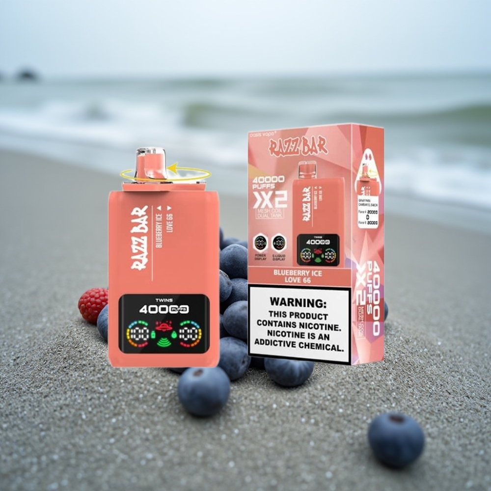 Razz Bar 40000 Puffs Wyświetlacz Mocy Typ-C 10Ω×2 BLUEBERRY ICE  LOVE 66