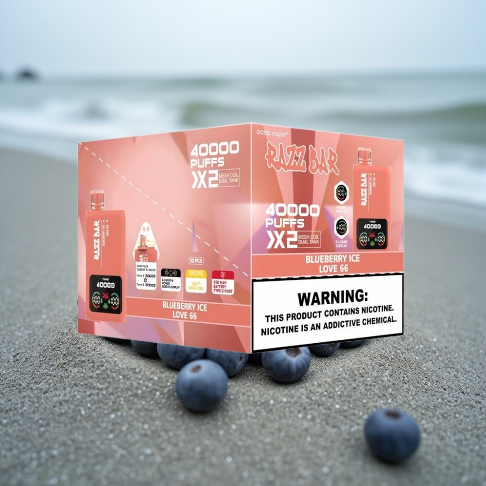 Razz Bar 40000 Puffs Wyświetlacz Mocy Typ-C 10Ω×2 BLUEBERRY ICE  LOVE 66