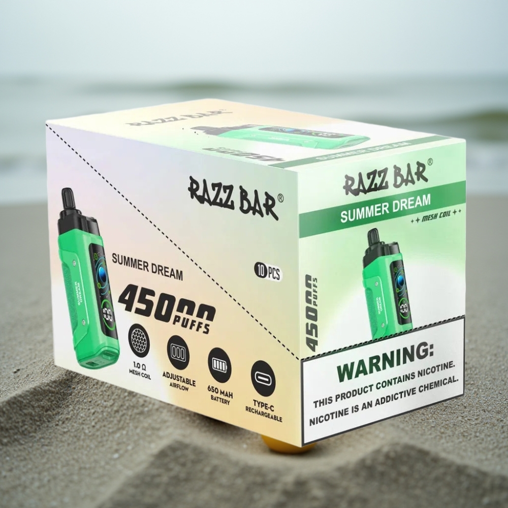 Razz Bar 45000 Puffs Disposable Vape Letni Sen 10 Ohm Mesh Type-C 20 mg/ml