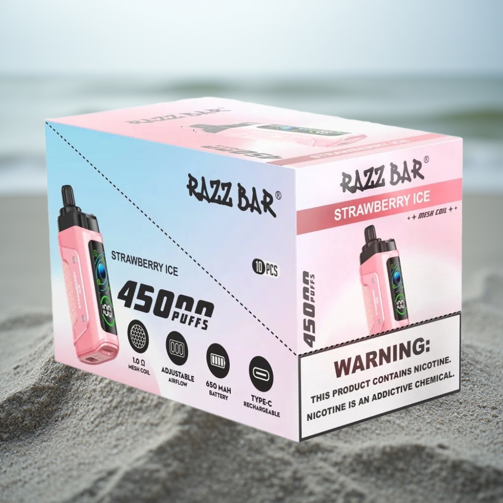 Razz Bar 45000 Puffs Disposable Vape Truskawkowy Lód 10 Ohm Przepływ Powietrza Typ-C
