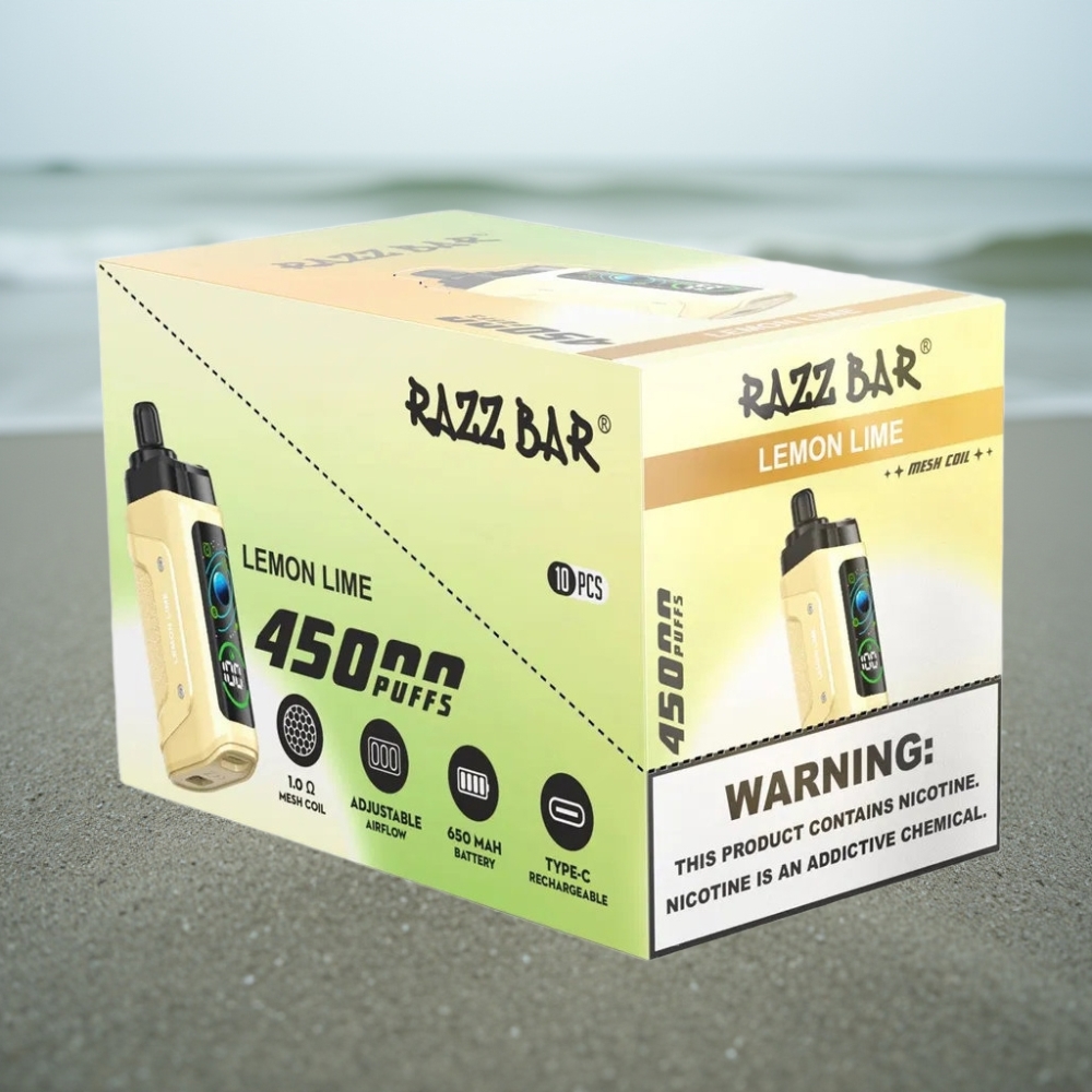 Razz Bar 45000 Puffs Jednorazowe E-papierosy Cytrynowo-Limonkowe 10 Ohm Mesh Typ-C