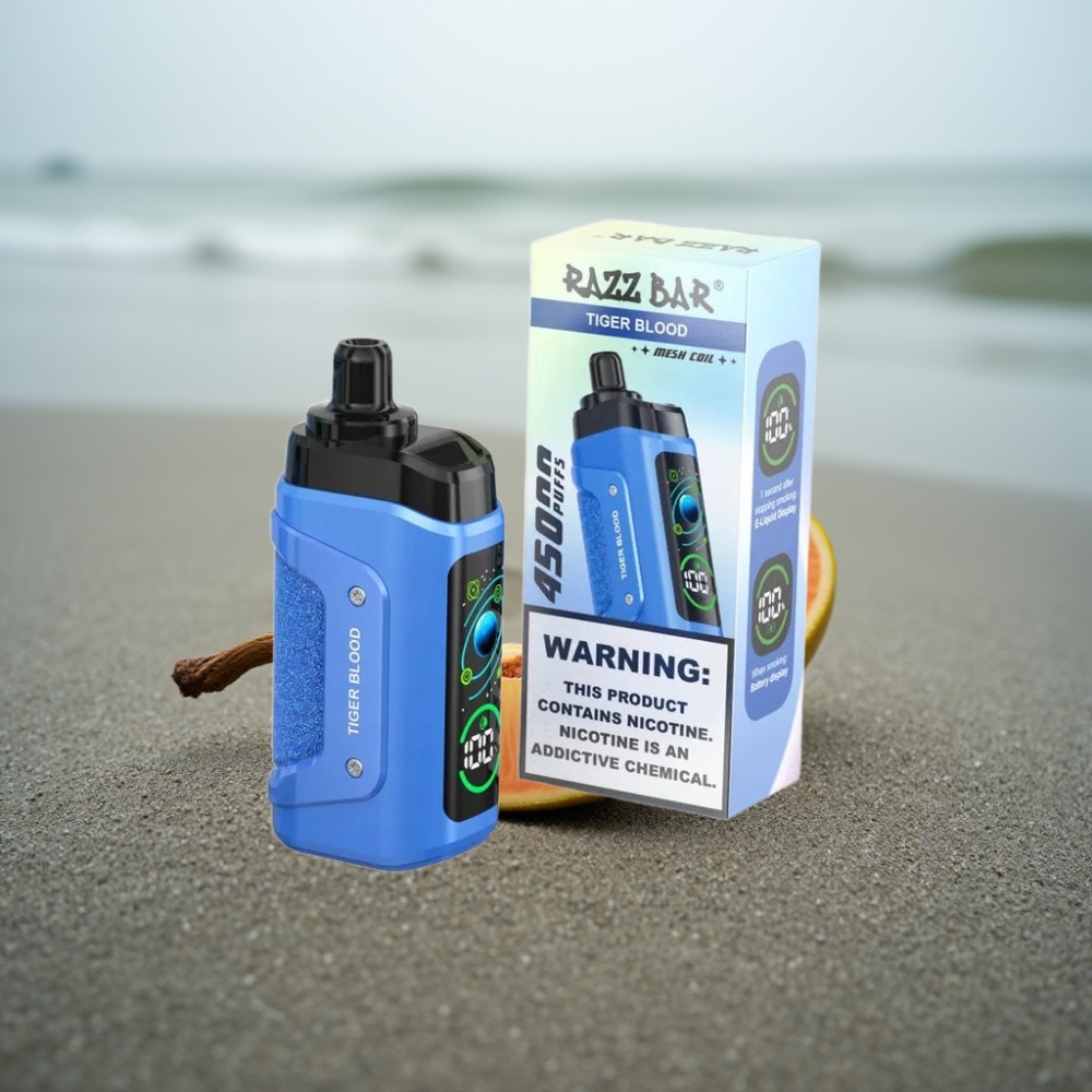 Razz Bar 45000 Puffs Jednorazowy E-papieros Krew Tygrysa 10 Ohm Mesh Type-C 20 mg/ml