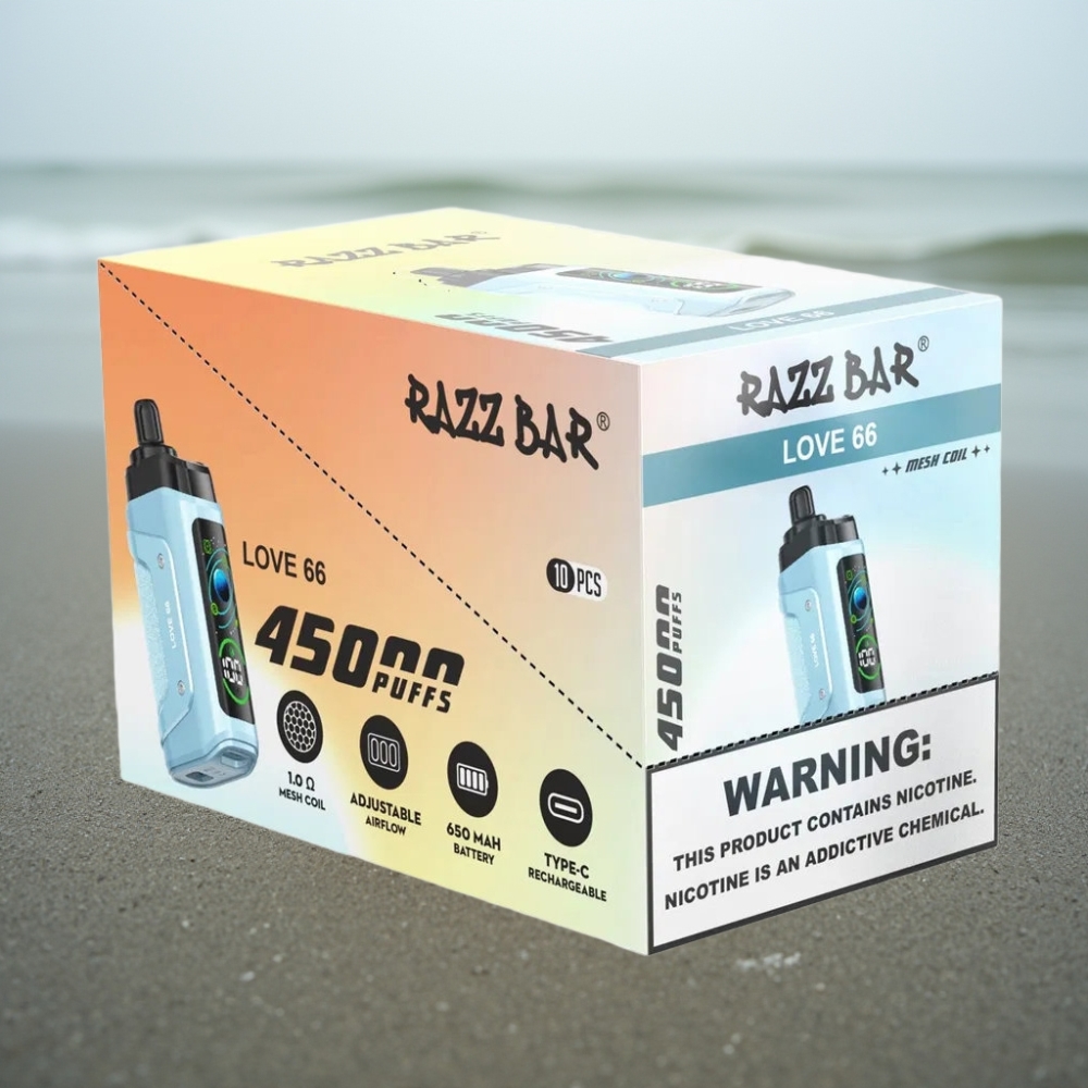Razz Bar 45000 Puffs Jednorazowy E-papieros Miłość 66 10 Ohm Mesh Typ-C 20 mg/ml