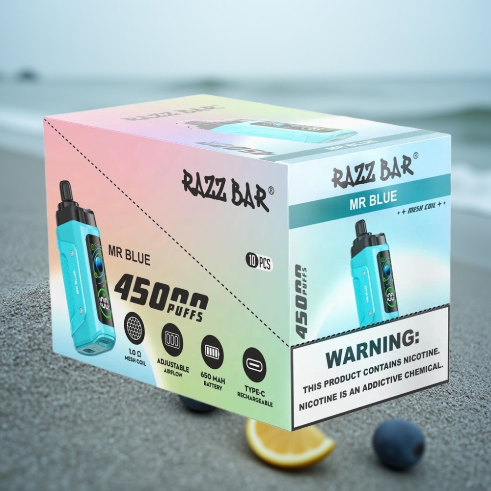 Razz Bar 45000 Puffs Jednorazowy E-papieros Pan Niebieski 10 Ohm Typ-C 20 mg/ml