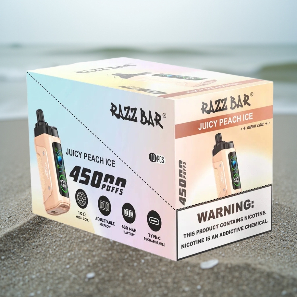 Razz Bar 45000 Puffs Jednorazowy E-papieros Soczysta Brzoskwinia Lód 650 mAh Type-C