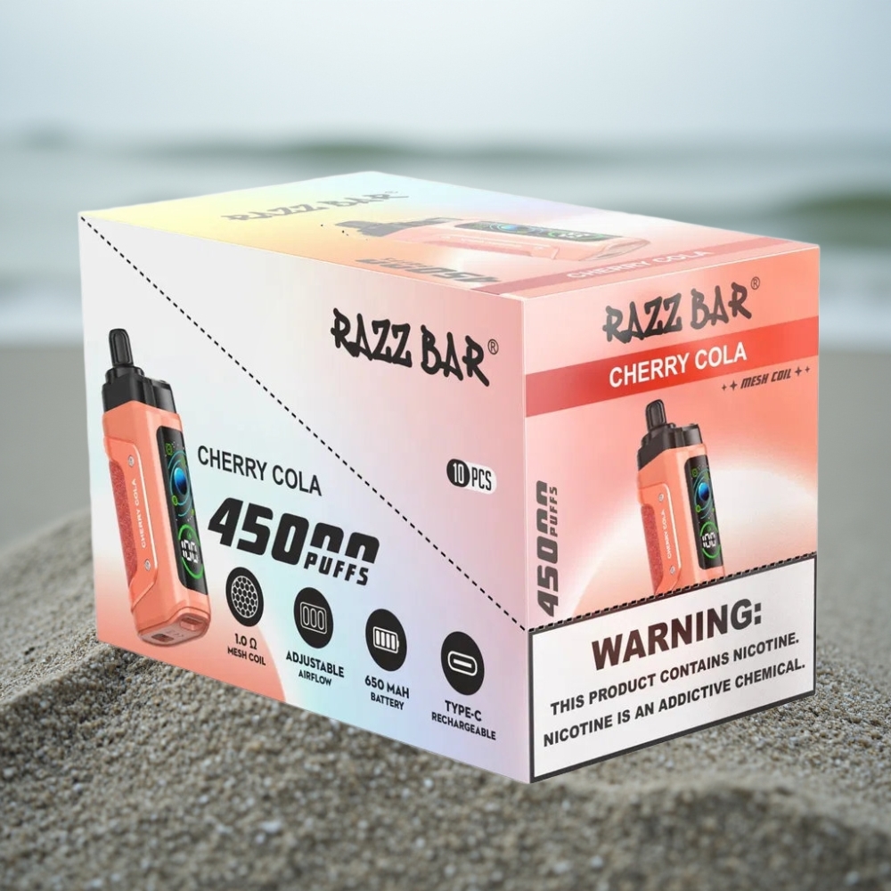 Razz Bar 45000 Puffs Jednorazowy E-papieros Wiśnia Cola 10 Ohm Mesh Regulowany Ciąg 650 mAh Type-C