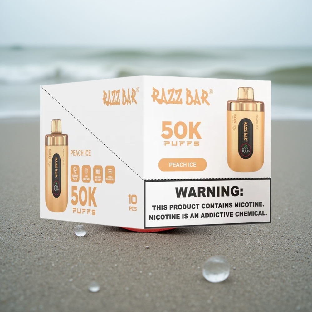 Razz Bar 50K Puffs Disposable Vape Brzoskwiniowy Lód Typ-C 2 Nikotyny 650mAh