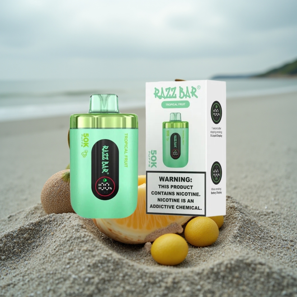 Razz Bar 50K Puffs Disposable Vape Owoc Tropikalny 10 Ohm Mesh 650 mAh Type-C