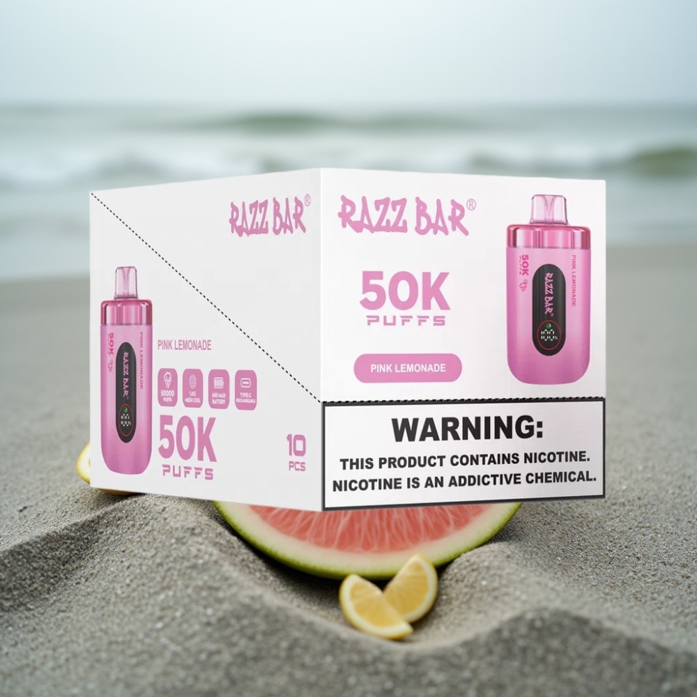 Razz Bar 50K Puffs Disposable Vape Różowa Lemoniada Mesh 10 Ohm Typ-C 2 Nikotyny