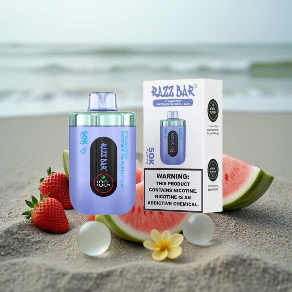 Razz Bar 50K Puffs Disposable Vape Truskawka Arbuz Bubble Gum 10 Ohm 650mAh Type-C