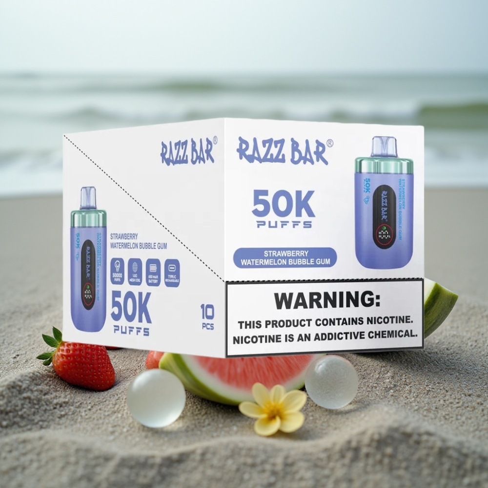Razz Bar 50K Puffs Disposable Vape Truskawka Arbuz Bubble Gum 10 Ohm 650mAh Type-C