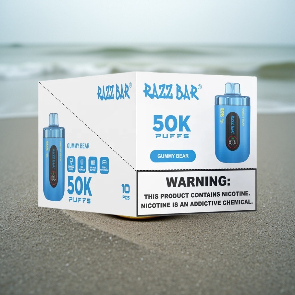 Razz Bar 50K Puffs Disposable Vape Żelkowy Miś 10 Ohm Mesh 650mAh Type-C