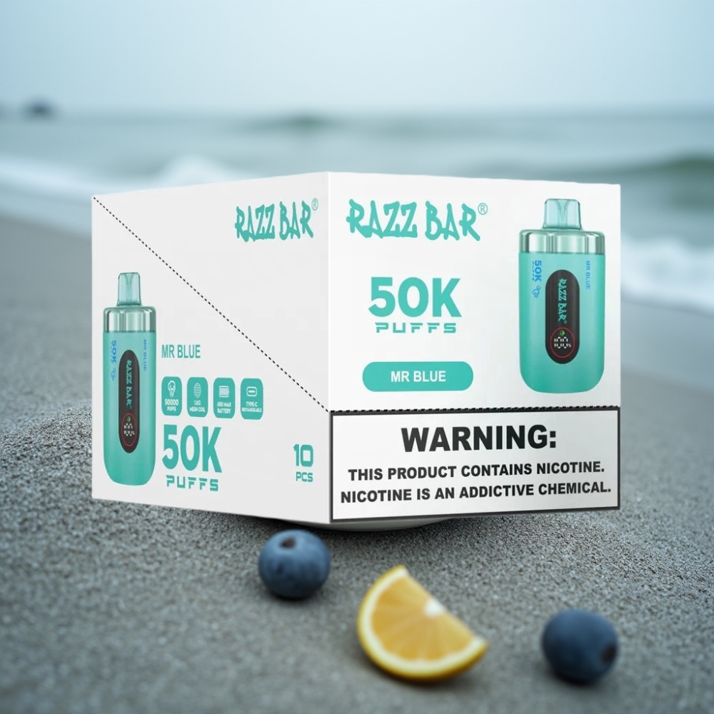 Razz Bar 50K Puffs Jednorazowy E-papieros Pan Niebieski Typ-C 650 mAh 2 Nikotyny