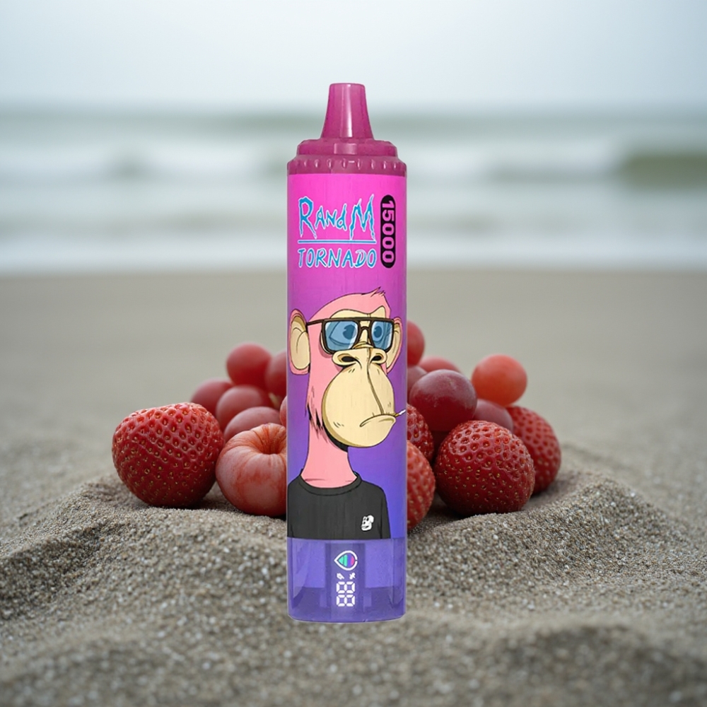 RandM Fumot Tornado 15000 Płynów Jednorazowy E-papieros Truskawka Winogrono, 25ml, 850mAh, Typ-C, LCD